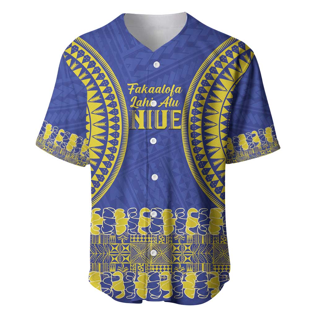 Fakaalofa Lahi Atu Niue Baseball Jersey Siapo Pattern With Puakenikeni LT14 Blue - Polynesian Pride