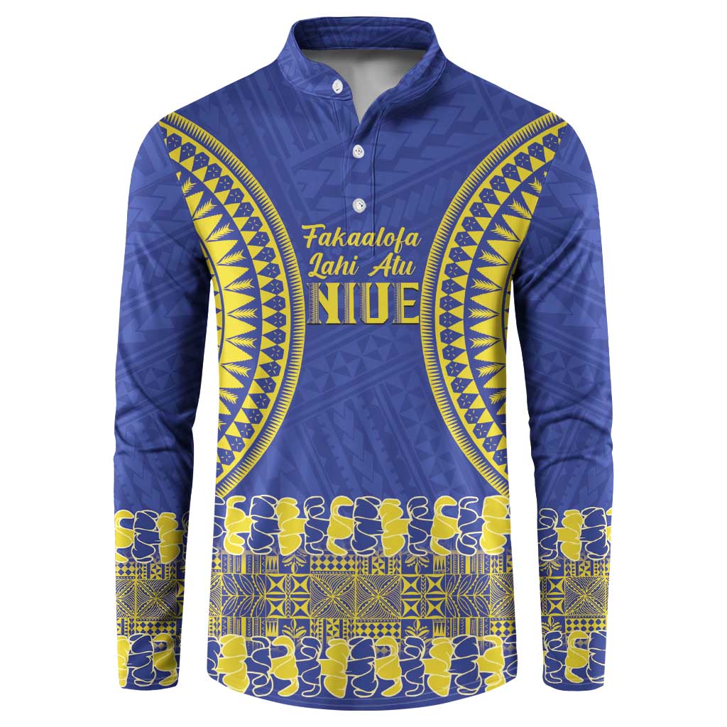 Fakaalofa Lahi Atu Niue Button Sweatshirt Siapo Pattern With Puakenikeni LT14 Blue - Polynesian Pride