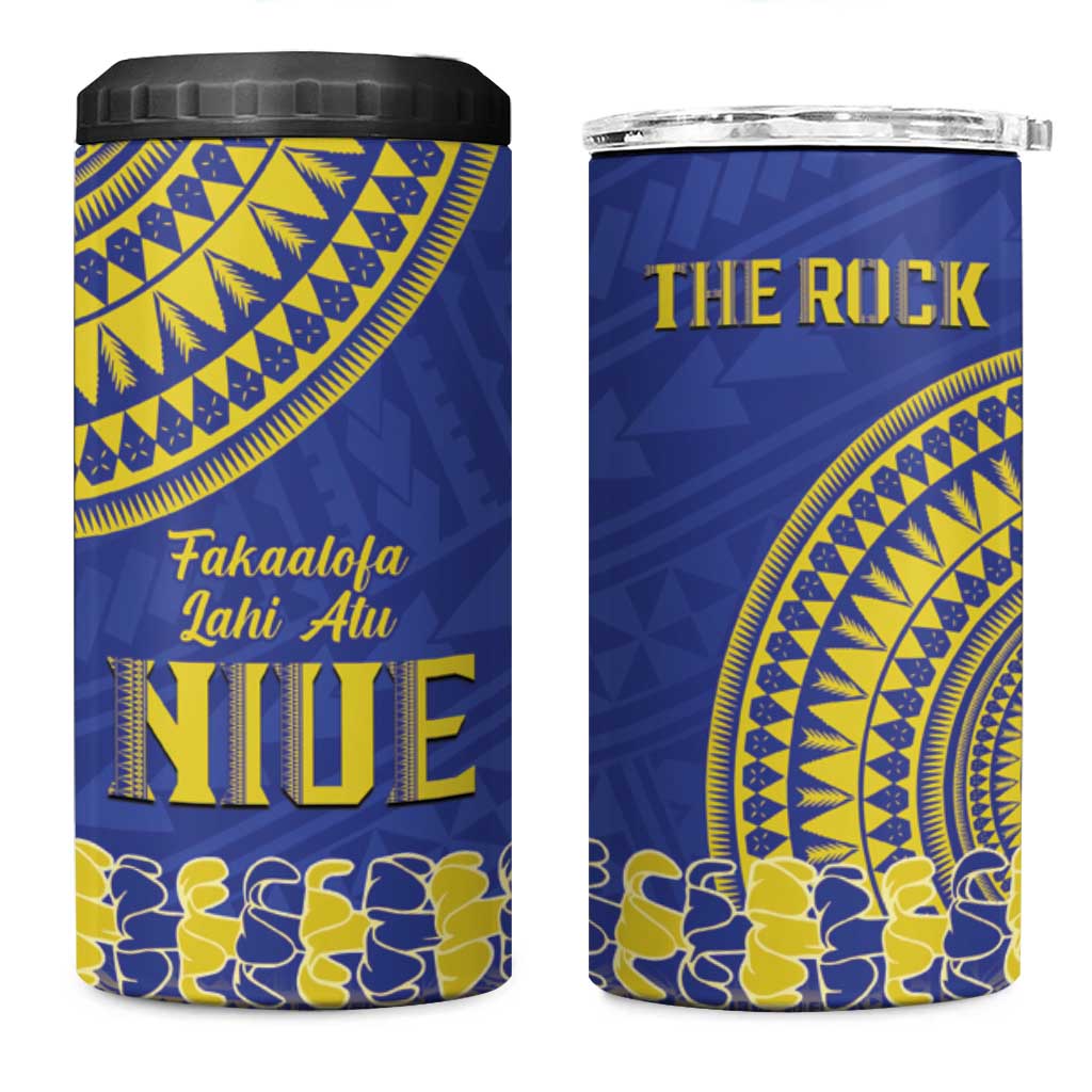 Fakaalofa Lahi Atu Niue 4 in 1 Can Cooler Tumbler Siapo Pattern With Puakenikeni