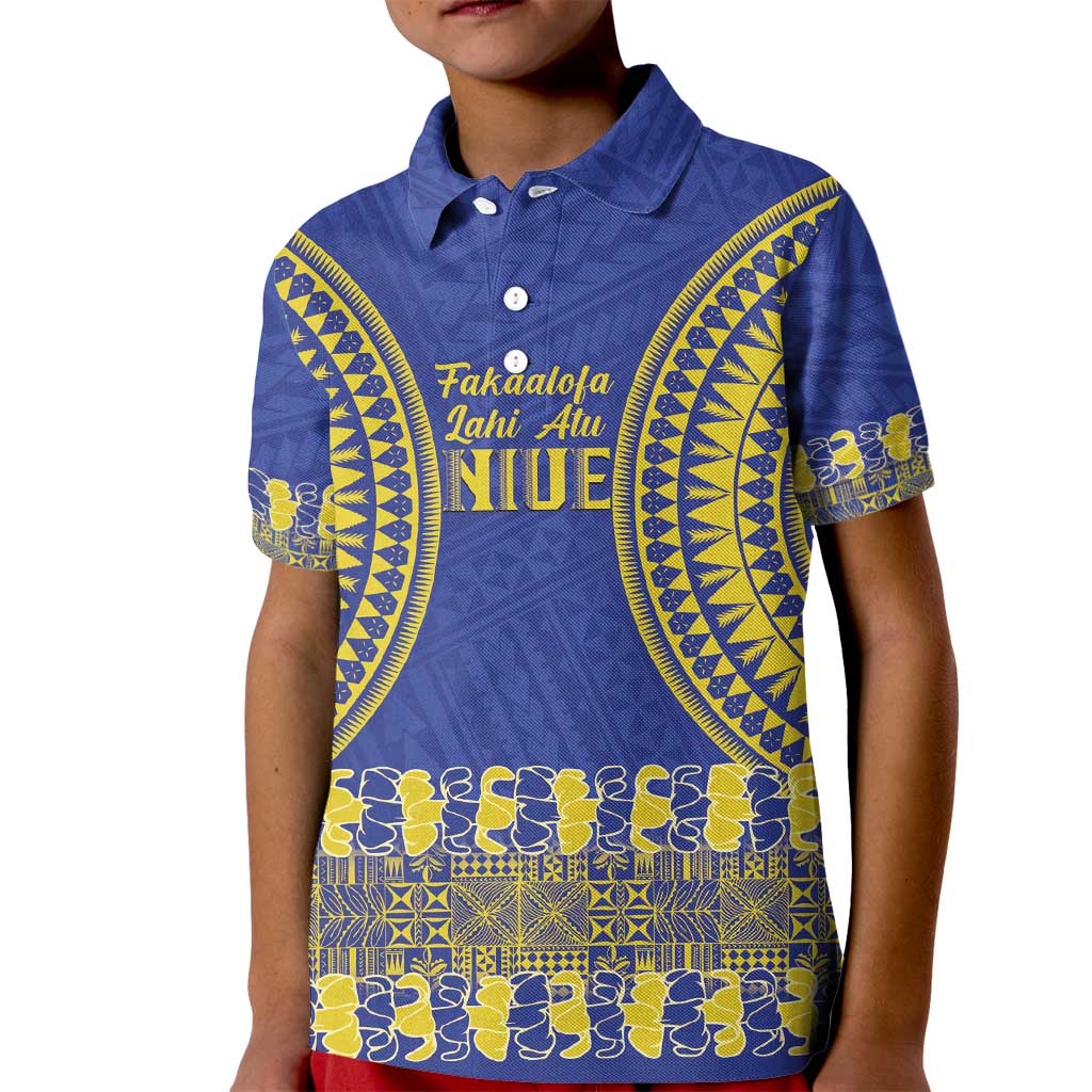 Fakaalofa Lahi Atu Niue Kid Polo Shirt Siapo Pattern With Puakenikeni LT14 Kid Blue - Polynesian Pride
