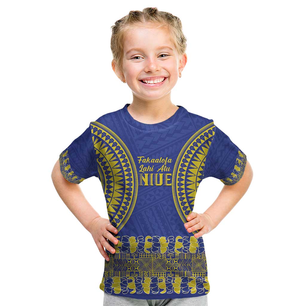 Fakaalofa Lahi Atu Niue Kid T Shirt Siapo Pattern With Puakenikeni LT14 Blue - Polynesian Pride