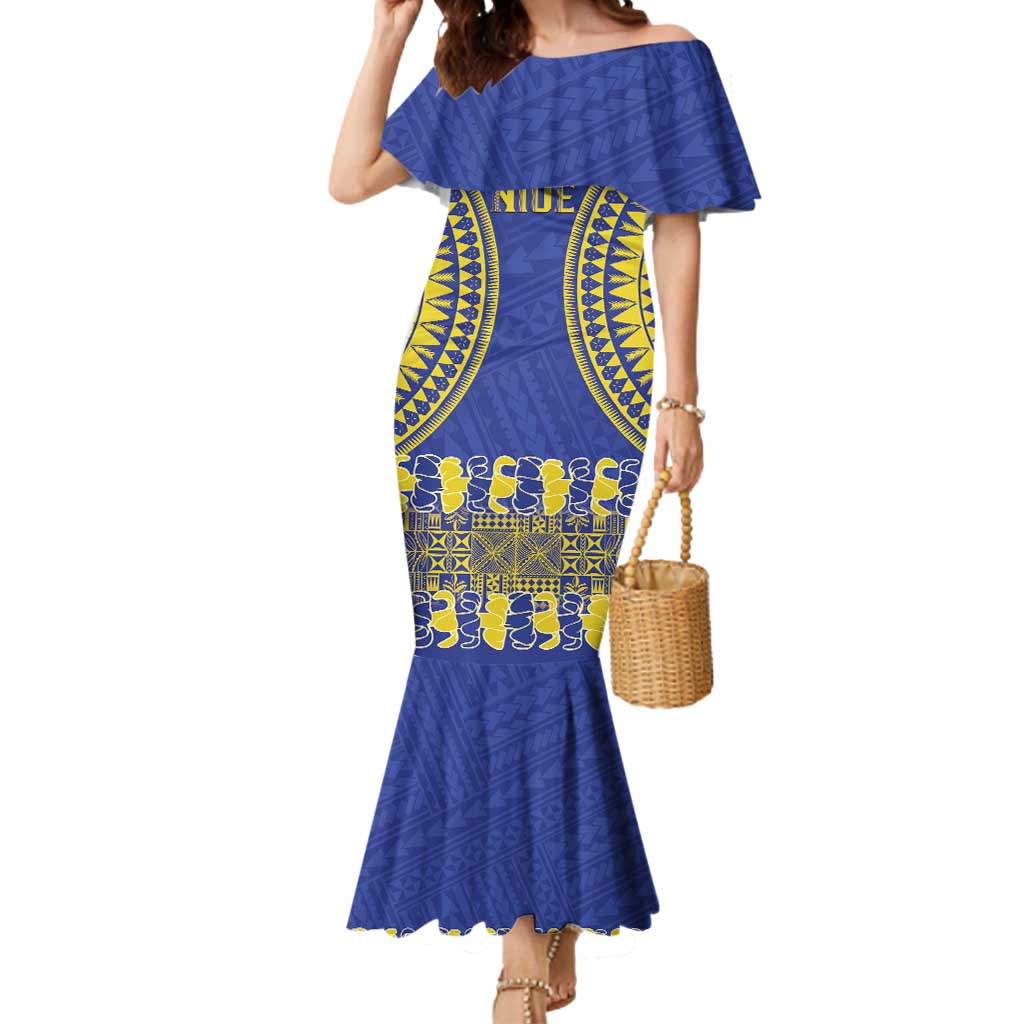 Fakaalofa Lahi Atu Niue Mermaid Dress Siapo Pattern With Puakenikeni