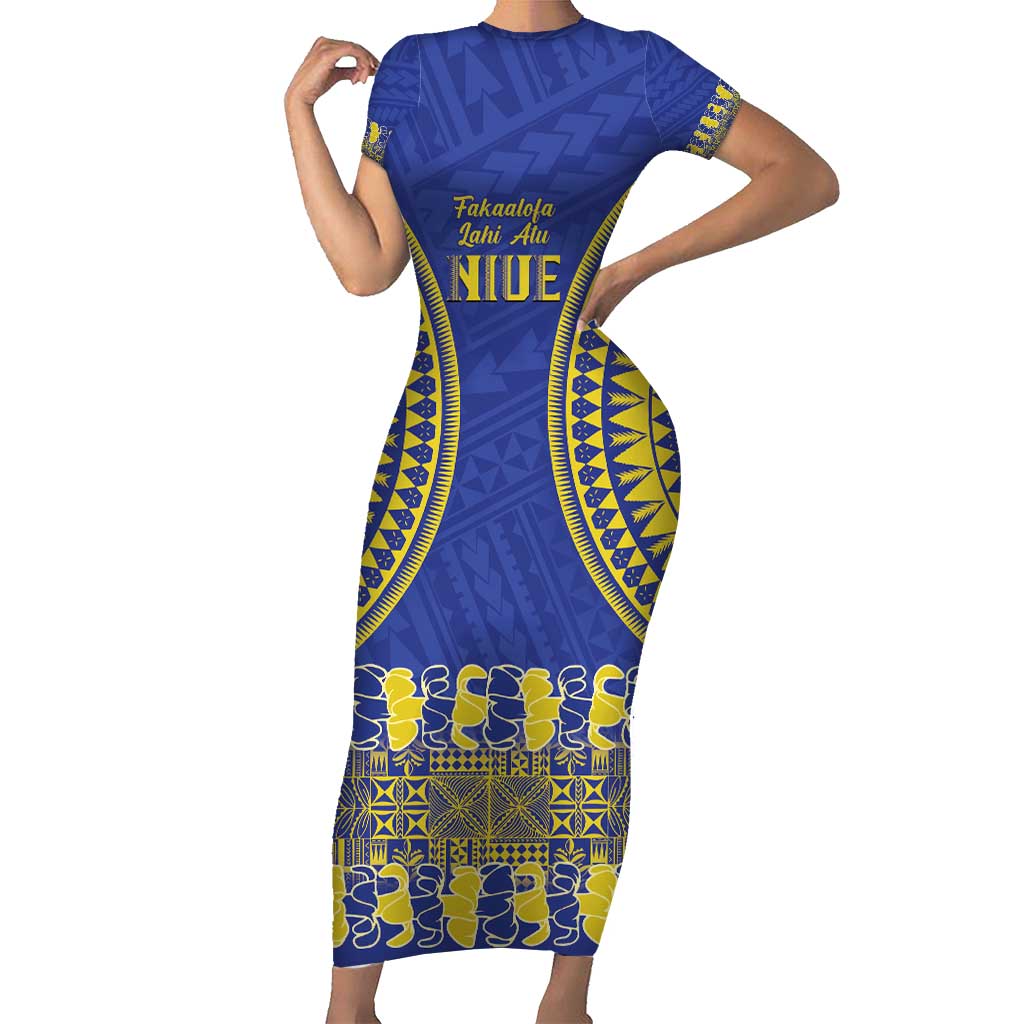 Fakaalofa Lahi Atu Niue Short Sleeve Bodycon Dress Siapo Pattern With Puakenikeni