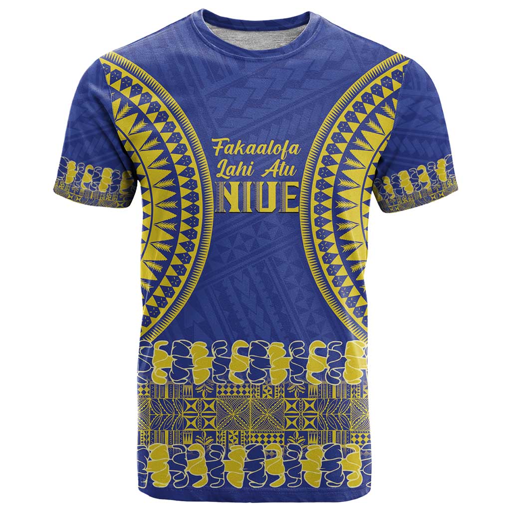 Fakaalofa Lahi Atu Niue T Shirt Siapo Pattern With Puakenikeni LT14 Blue - Polynesian Pride