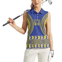 Fakaalofa Lahi Atu Niue Women Sleeveless Polo Shirt Siapo Pattern With Puakenikeni LT14 - Polynesian Pride