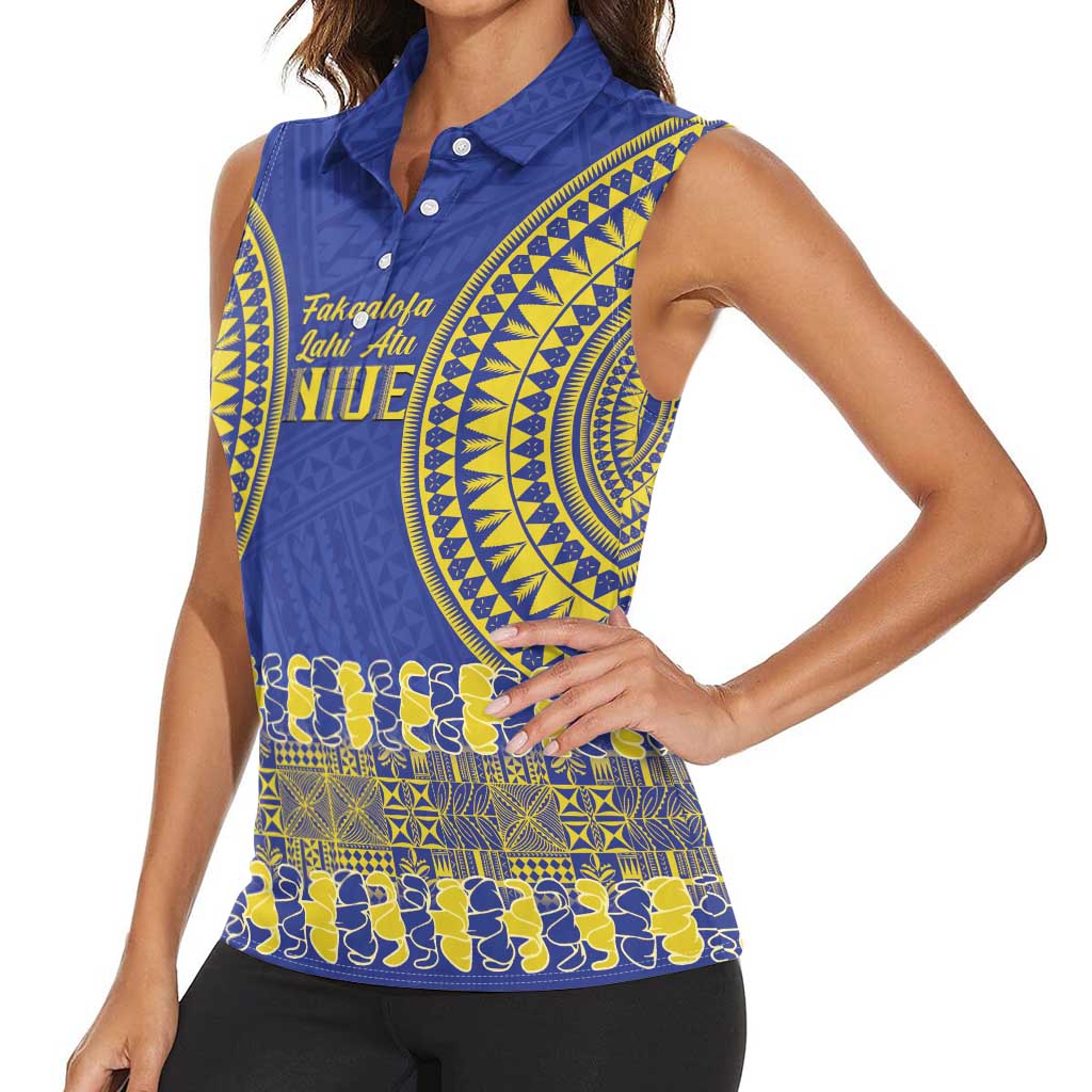 Fakaalofa Lahi Atu Niue Women Sleeveless Polo Shirt Siapo Pattern With Puakenikeni LT14 - Polynesian Pride