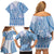 Niue Language Week Family Matching Off Shoulder Short Dress and Hawaiian Shirt The Rock Coconut Crab - Siapo Blue Pastel