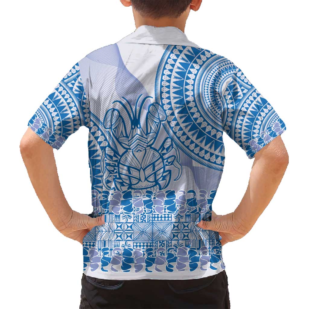 Niue Language Week Family Matching Puletasi and Hawaiian Shirt The Rock Coconut Crab - Siapo Blue Pastel LT14 - Polynesian Pride