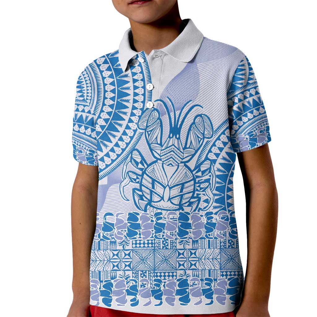 Niue Language Week Kid Polo Shirt The Rock Coconut Crab - Siapo Blue Pastel LT14 Kid Blue - Polynesian Pride