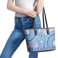 Niue Language Week Leather Tote Bag The Rock Coconut Crab - Siapo Blue Pastel LT14 - Polynesian Pride