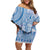 Niue Language Week Off Shoulder Short Dress The Rock Coconut Crab - Siapo Blue Pastel