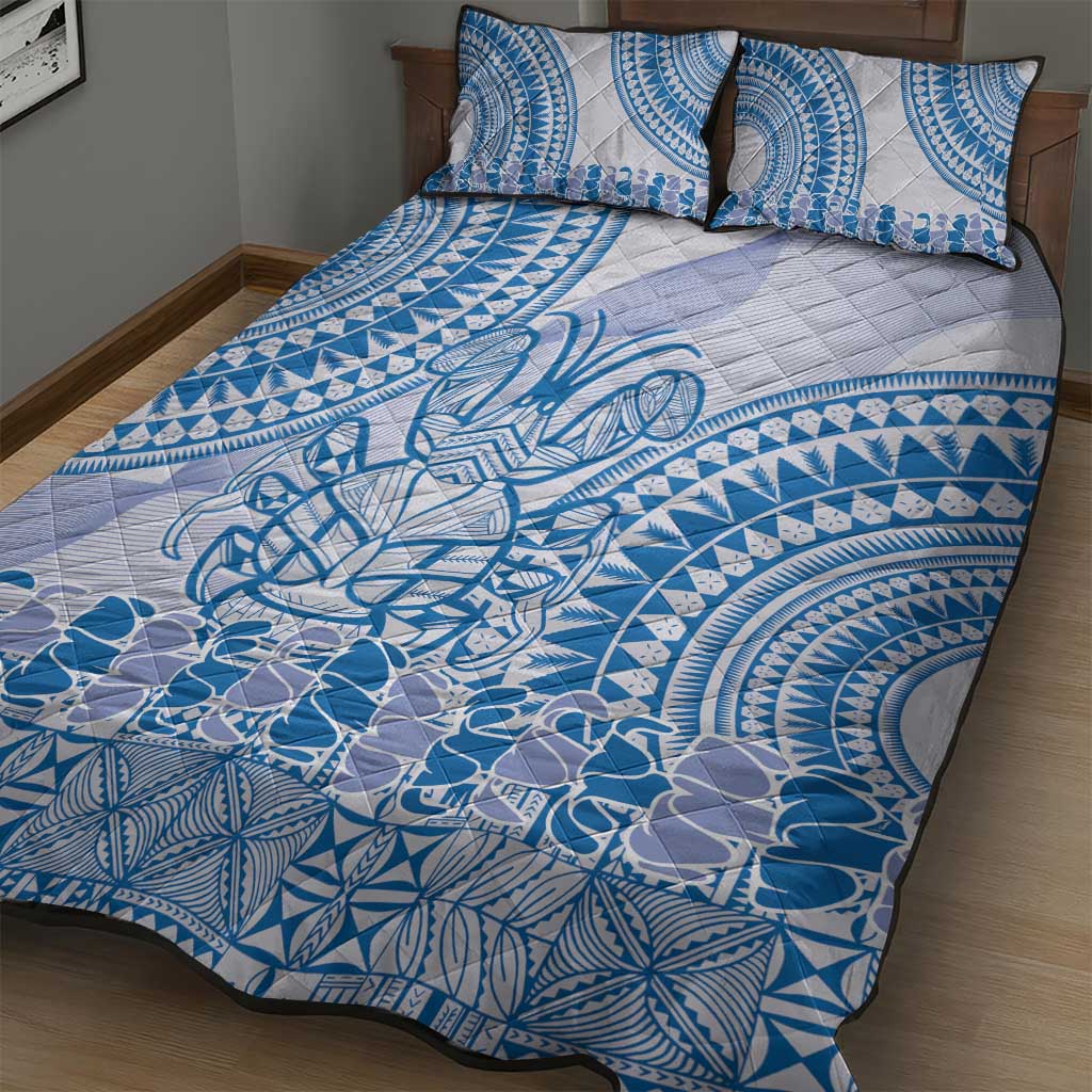 Niue Language Week Quilt Bed Set The Rock Coconut Crab - Siapo Blue Pastel