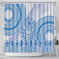 Niue Language Week Shower Curtain The Rock Coconut Crab - Siapo Blue Pastel LT14 - Polynesian Pride