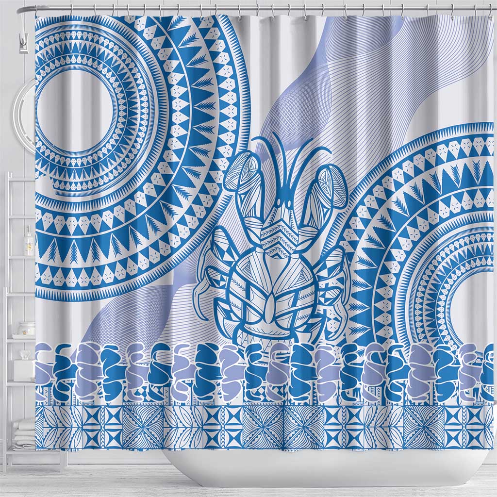 Niue Language Week Shower Curtain The Rock Coconut Crab - Siapo Blue Pastel LT14 - Polynesian Pride