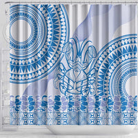 Niue Language Week Shower Curtain The Rock Coconut Crab - Siapo Blue Pastel LT14 - Polynesian Pride