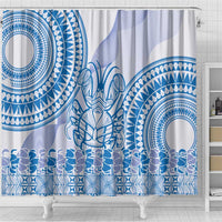 Niue Language Week Shower Curtain The Rock Coconut Crab - Siapo Blue Pastel LT14 - Polynesian Pride