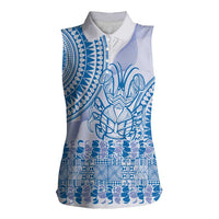Niue Language Week Women Sleeveless Polo Shirt The Rock Coconut Crab - Siapo Blue Pastel LT14 Female Blue - Polynesian Pride