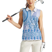 Niue Language Week Women Sleeveless Polo Shirt The Rock Coconut Crab - Siapo Blue Pastel LT14 - Polynesian Pride