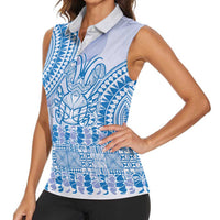 Niue Language Week Women Sleeveless Polo Shirt The Rock Coconut Crab - Siapo Blue Pastel LT14 - Polynesian Pride