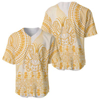Niue Language Week Baseball Jersey The Rock Coconut Crab - Siapo Gold Pastel LT14 - Polynesian Pride