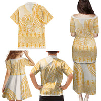 Niue Language Week Family Matching Puletasi and Hawaiian Shirt The Rock Coconut Crab - Siapo Gold Pastel
