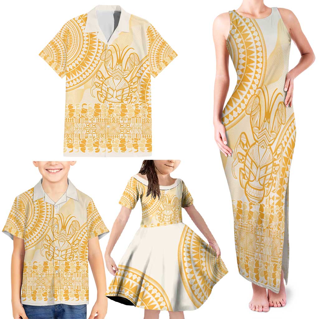 Niue Language Week Family Matching Tank Maxi Dress and Hawaiian Shirt The Rock Coconut Crab - Siapo Gold Pastel