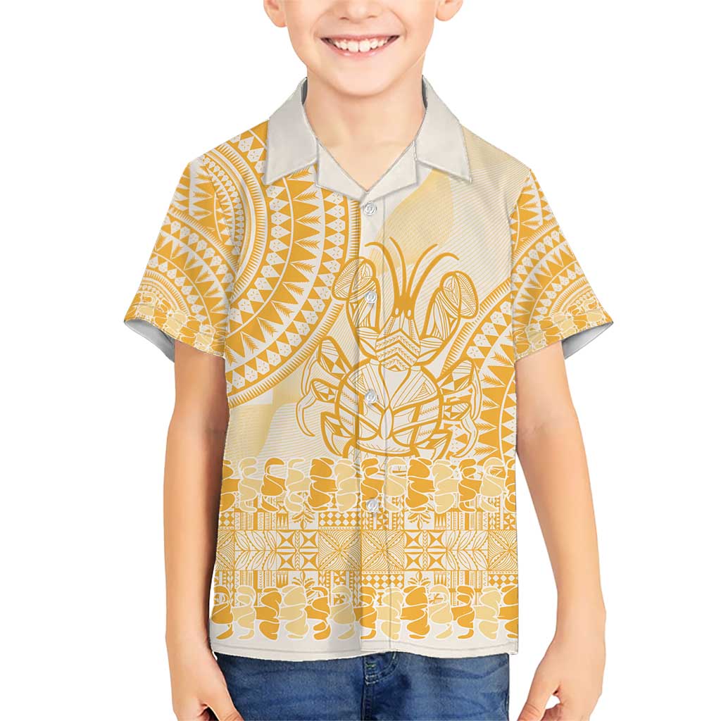 Niue Language Week Kid Hawaiian Shirt The Rock Coconut Crab - Siapo Gold Pastel LT14 Kid Gold - Polynesian Pride