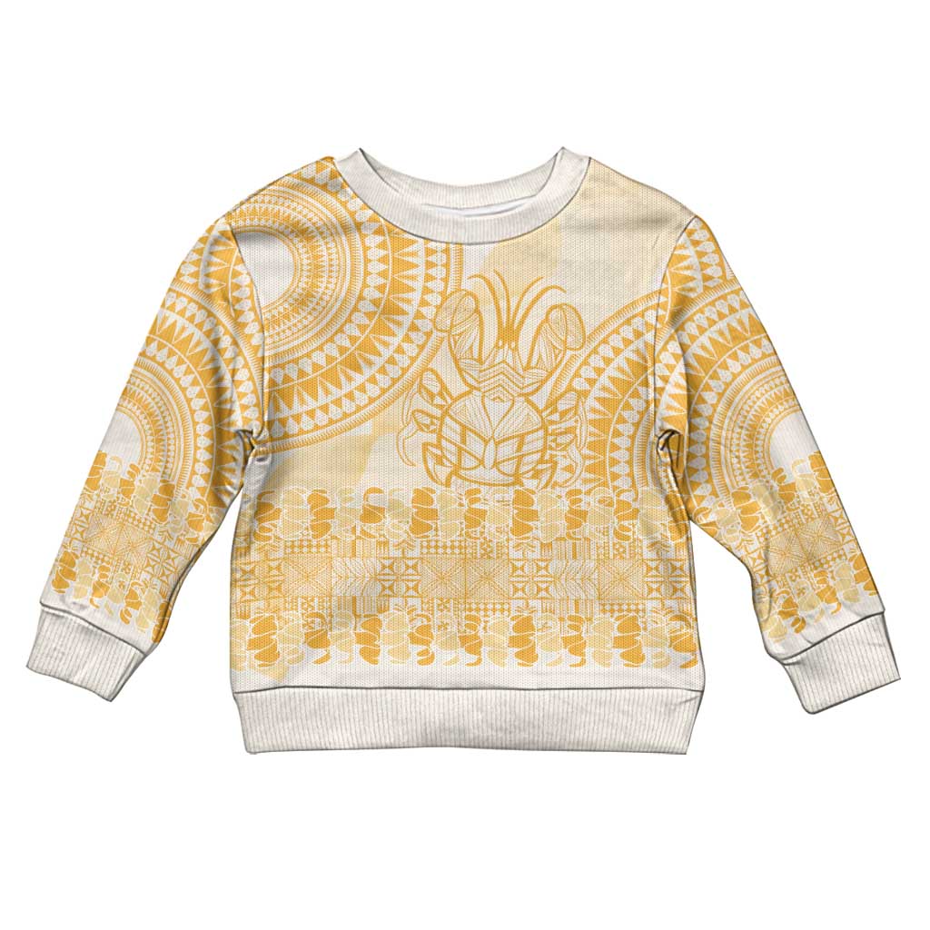 Niue Language Week Kid Ugly Christmas Sweater The Rock Coconut Crab - Siapo Gold Pastel LT14 Kid Gold - Polynesian Pride