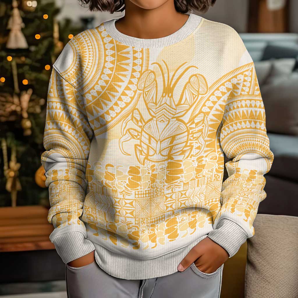 Niue Language Week Kid Ugly Christmas Sweater The Rock Coconut Crab - Siapo Gold Pastel LT14 - Polynesian Pride