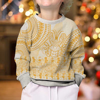 Niue Language Week Kid Ugly Christmas Sweater The Rock Coconut Crab - Siapo Gold Pastel LT14 - Polynesian Pride
