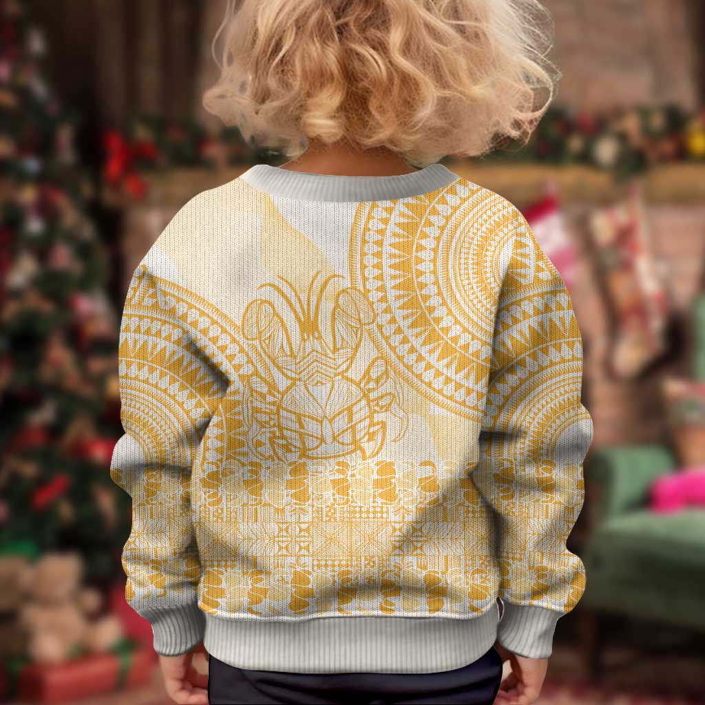 Niue Language Week Kid Ugly Christmas Sweater The Rock Coconut Crab - Siapo Gold Pastel LT14 - Polynesian Pride