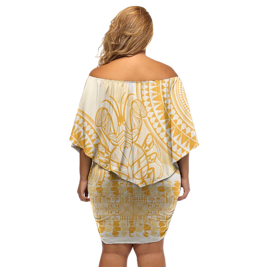 Niue Language Week Off Shoulder Short Dress The Rock Coconut Crab - Siapo Gold Pastel