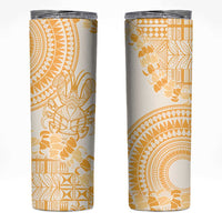 Niue Language Week Skinny Tumbler The Rock Coconut Crab - Siapo Gold Pastel LT14 Gold - Polynesian Pride