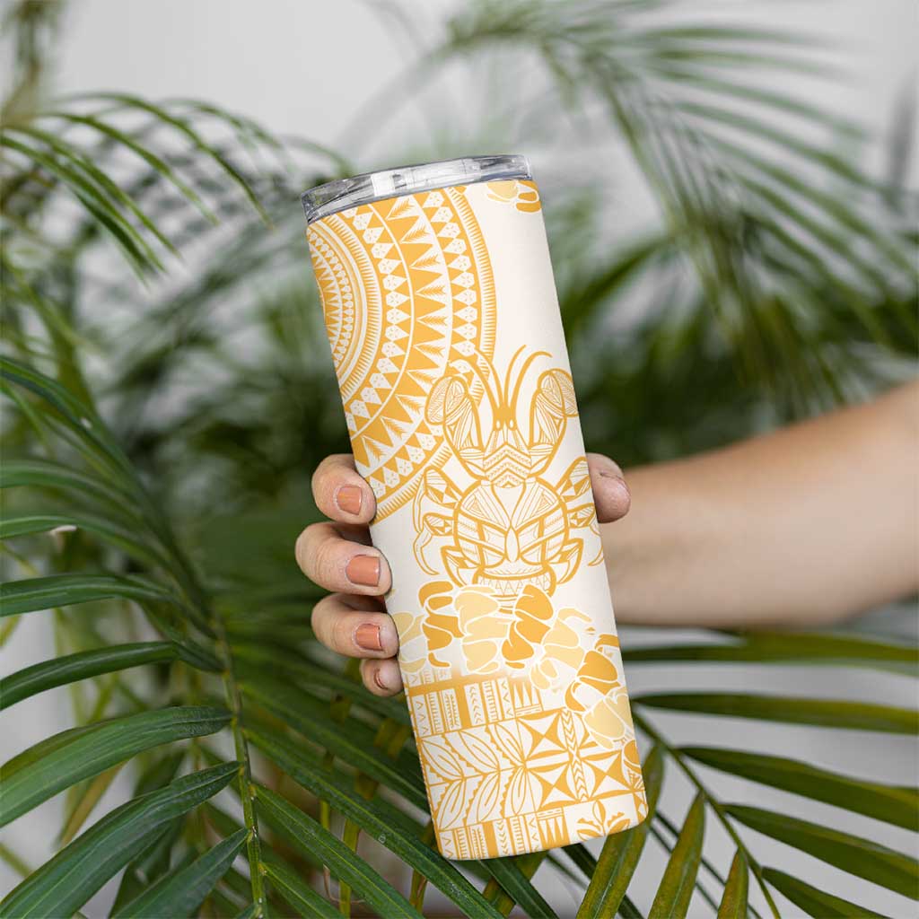 Niue Language Week Skinny Tumbler The Rock Coconut Crab - Siapo Gold Pastel LT14 - Polynesian Pride