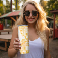 Niue Language Week Skinny Tumbler The Rock Coconut Crab - Siapo Gold Pastel LT14 - Polynesian Pride