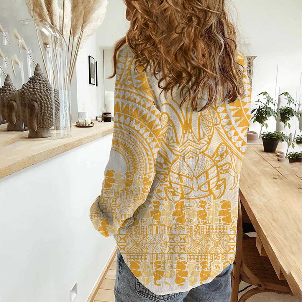 Niue Language Week Women Casual Shirt The Rock Coconut Crab - Siapo Gold Pastel LT14 - Polynesian Pride