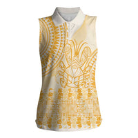 Niue Language Week Women Sleeveless Polo Shirt The Rock Coconut Crab - Siapo Gold Pastel LT14 Female Gold - Polynesian Pride