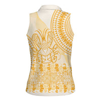 Niue Language Week Women Sleeveless Polo Shirt The Rock Coconut Crab - Siapo Gold Pastel LT14 - Polynesian Pride