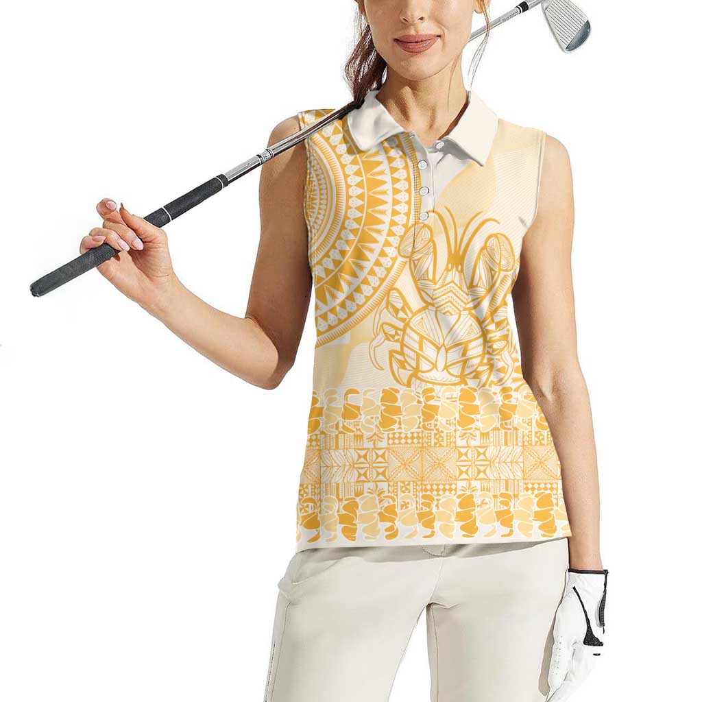 Niue Language Week Women Sleeveless Polo Shirt The Rock Coconut Crab - Siapo Gold Pastel LT14 - Polynesian Pride