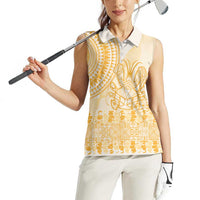 Niue Language Week Women Sleeveless Polo Shirt The Rock Coconut Crab - Siapo Gold Pastel LT14 - Polynesian Pride
