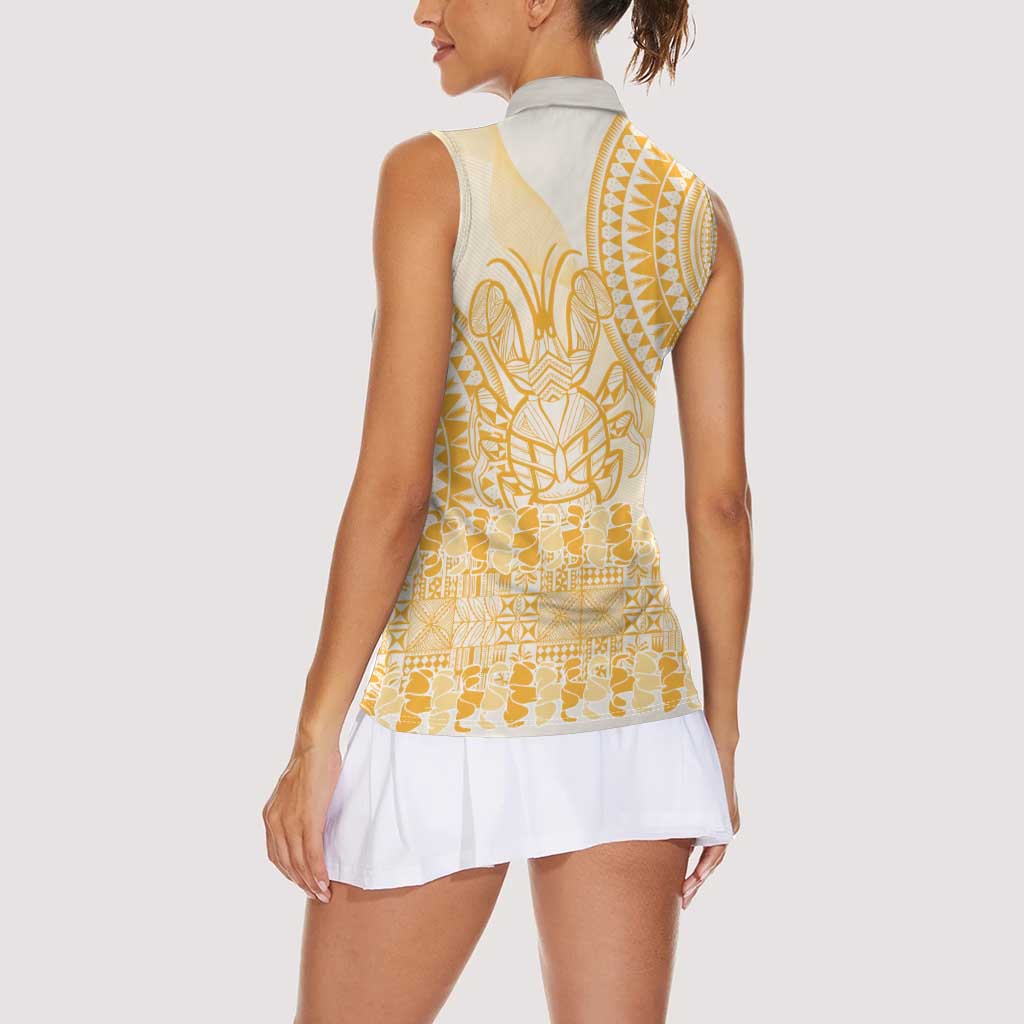 Niue Language Week Women Sleeveless Polo Shirt The Rock Coconut Crab - Siapo Gold Pastel LT14 - Polynesian Pride