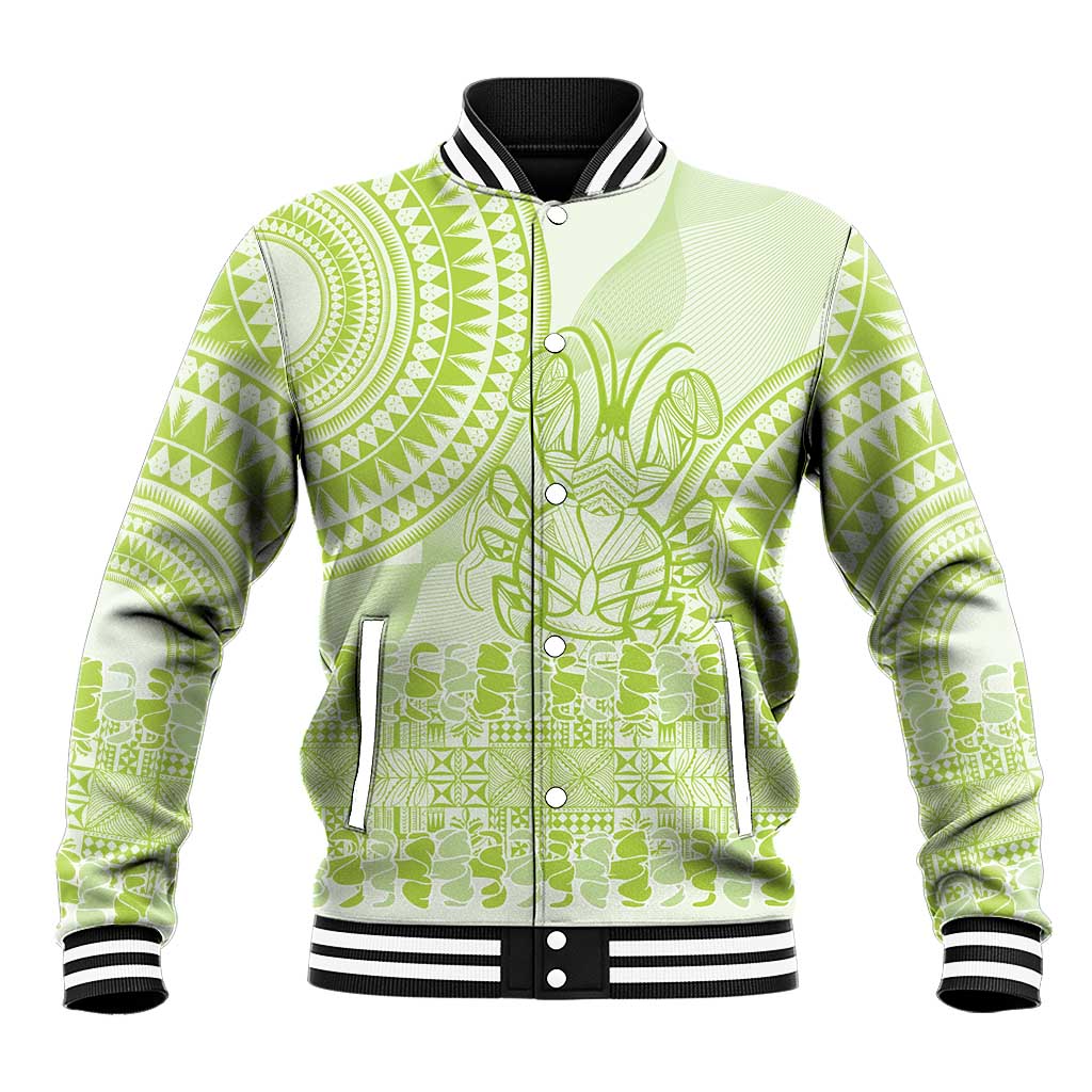 Lime Green Niue Language Week Baseball Jacket The Rock Coconut Crab - Siapo Pattern LT14 Unisex Lime Green - Polynesian Pride