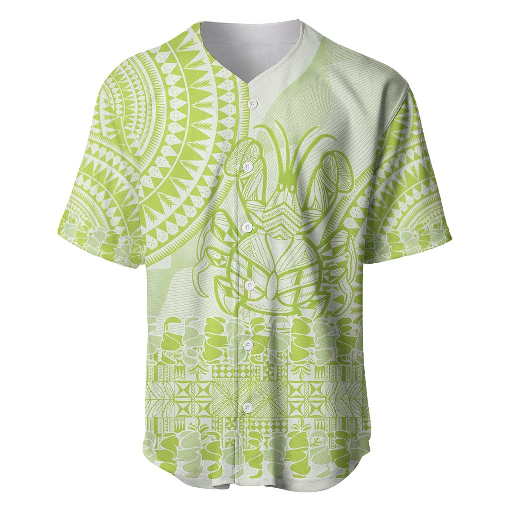 Lime Green Niue Language Week Baseball Jersey The Rock Coconut Crab - Siapo Pattern LT14 Lime Green - Polynesian Pride