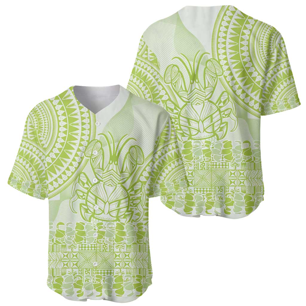 Lime Green Niue Language Week Baseball Jersey The Rock Coconut Crab - Siapo Pattern LT14 - Polynesian Pride