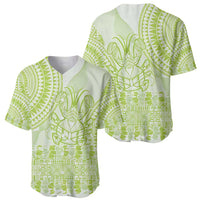 Lime Green Niue Language Week Baseball Jersey The Rock Coconut Crab - Siapo Pattern LT14 - Polynesian Pride