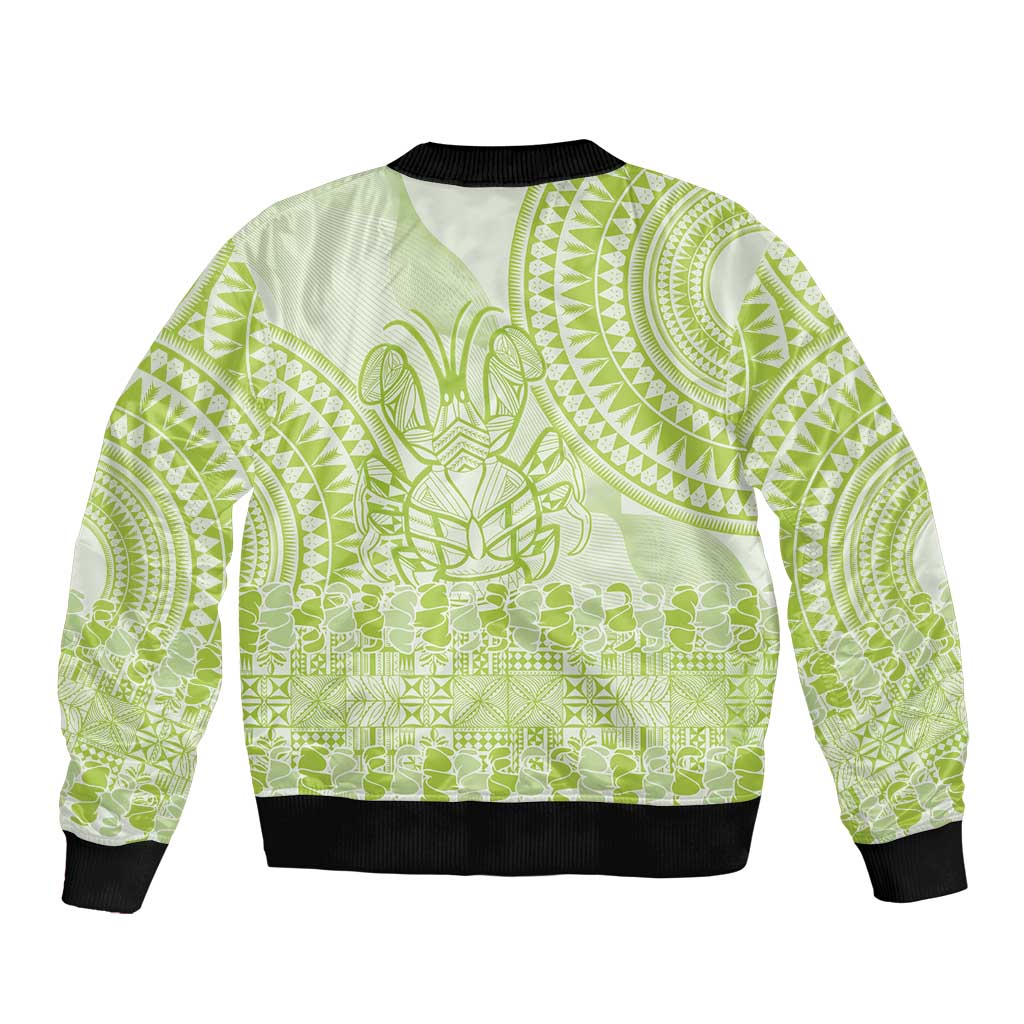 Lime Green Niue Language Week Bomber Jacket The Rock Coconut Crab - Siapo Pattern