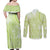 Lime Green Niue Language Week Couples Matching Off Shoulder Maxi Dress and Long Sleeve Button Shirt The Rock Coconut Crab - Siapo Pattern