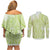 Lime Green Niue Language Week Couples Matching Off Shoulder Short Dress and Long Sleeve Button Shirt The Rock Coconut Crab - Siapo Pattern