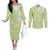 Lime Green Niue Language Week Couples Matching Off The Shoulder Long Sleeve Dress and Long Sleeve Button Shirt The Rock Coconut Crab - Siapo Pattern