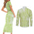 Lime Green Niue Language Week Couples Matching Short Sleeve Bodycon Dress and Long Sleeve Button Shirt The Rock Coconut Crab - Siapo Pattern